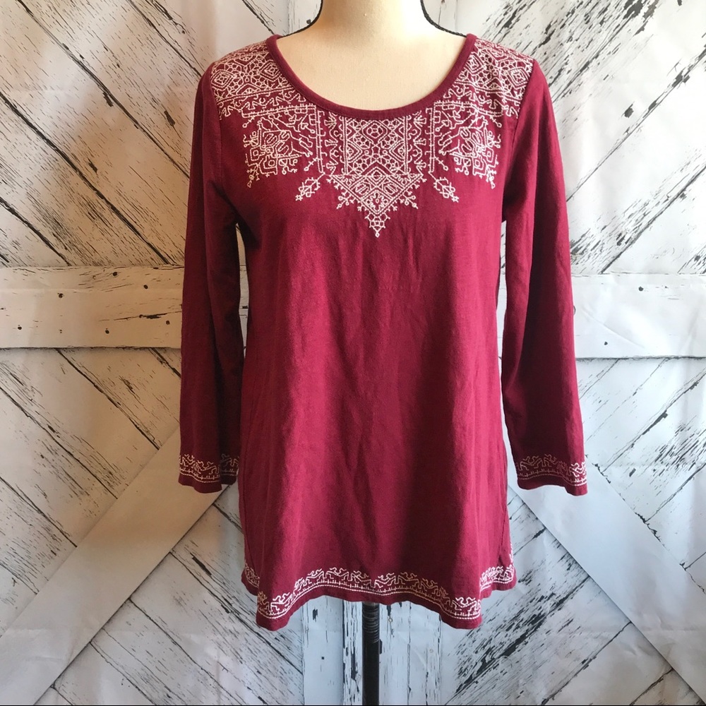 Lucky Brand Embroidered Top 3/4 Sleeves